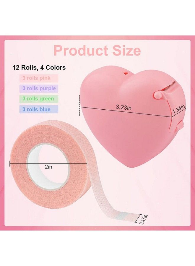Rolybag 4 Colors Eyelash Extension Tape Breathable Eyelash Tape With Heart Shaped Tape Cutter Adhesive Non Woven Eyelash Tape Ladies Makeup Eyelash Tape Kits(Purple Green Pink Blue 12 Rolls) - Image 3