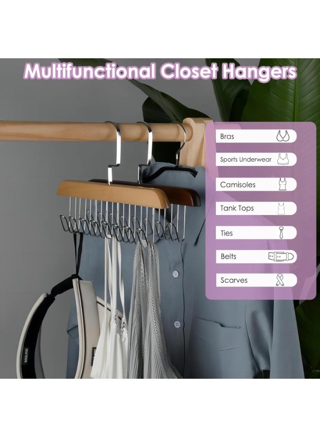 هابي هوم شماعة علاقة ملابس خشبية متعدده الوظائف بها 8 خطافات مصنوعه من الفولاذ المقاوم للصدأ علاقة ربطات عنق، منظم حزام خشبي للأوشحة، والربطات، والأحزمة، ومنظم الخزانة - بنى غامق - Image 5