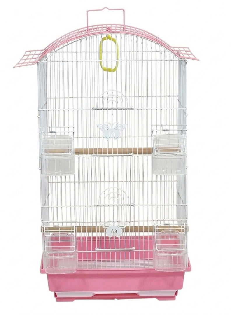 NNC PETS Portable bird cage with Hanging, Easy to carry, and Indoor-Outdoor use, 62 cm Small cage for Lovebirds, Budgies and Small Parrots, Metal bird cage with Feeders, Play swing and Perches (Pink) - Image 1