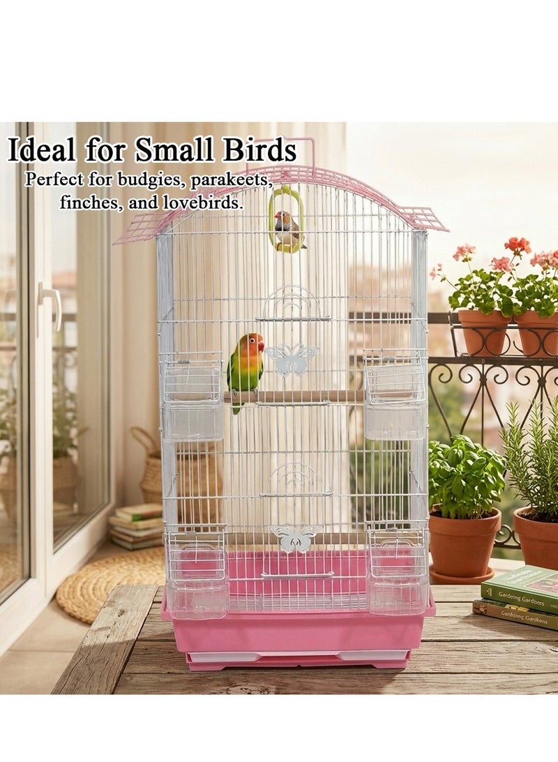 NNC PETS Portable bird cage with Hanging, Easy to carry, and Indoor-Outdoor use, 62 cm Small cage for Lovebirds, Budgies and Small Parrots, Metal bird cage with Feeders, Play swing and Perches (Pink) - Image 3
