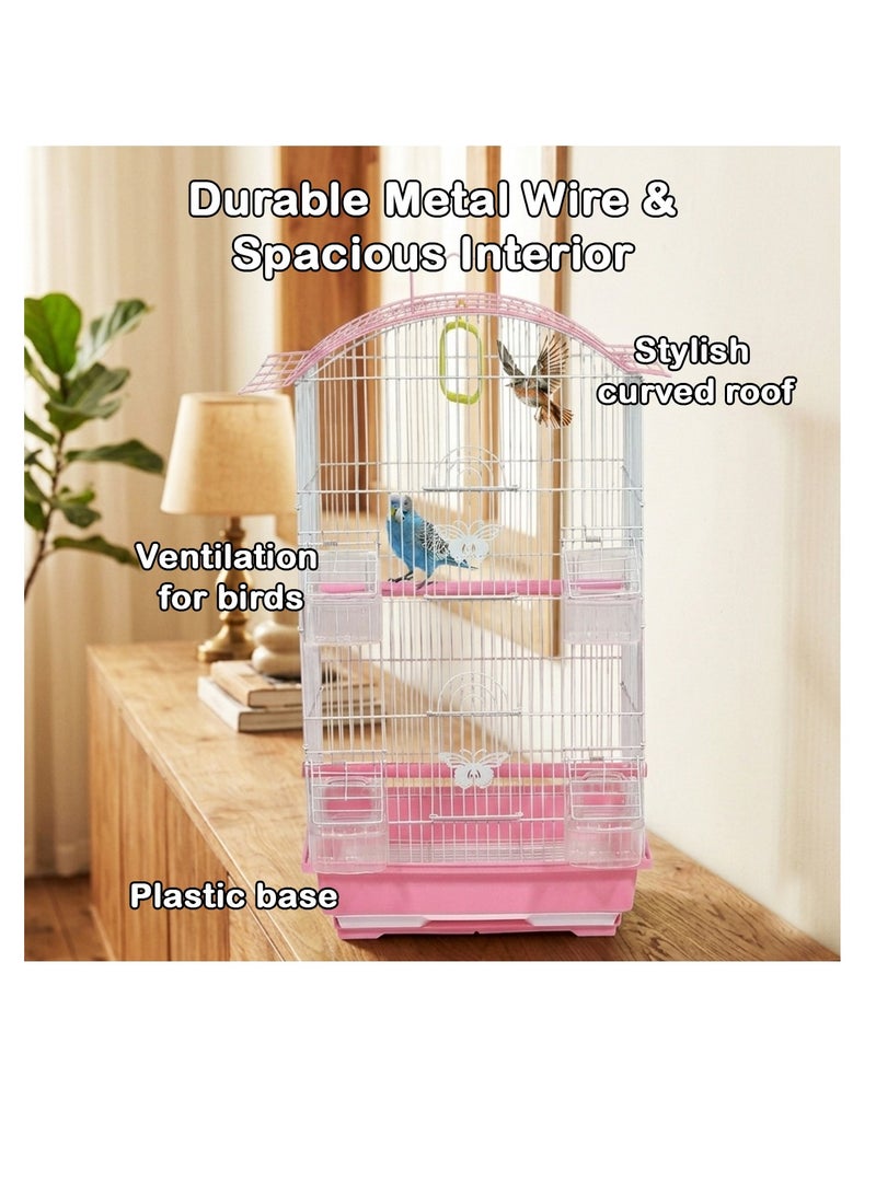 NNC PETS Portable bird cage with Hanging, Easy to carry, and Indoor-Outdoor use, 62 cm Small cage for Lovebirds, Budgies and Small Parrots, Metal bird cage with Feeders, Play swing and Perches (Pink) - Image 4
