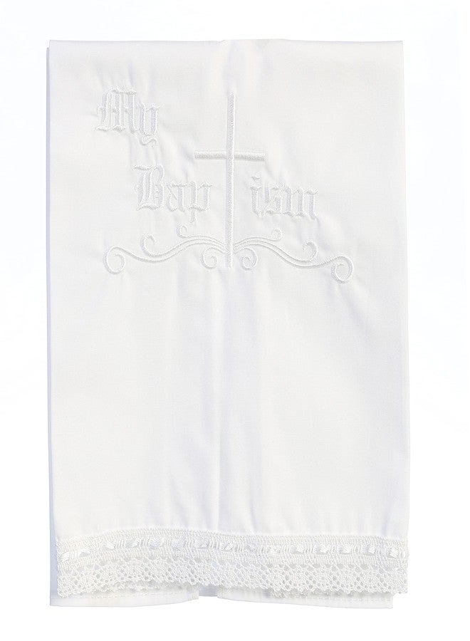 Pink Princess Made in USA - Baptism Towel for Girls and Boys - Baby White Christening Blanket - 100% Cotton Baptismal Towels - LDS - Image 1