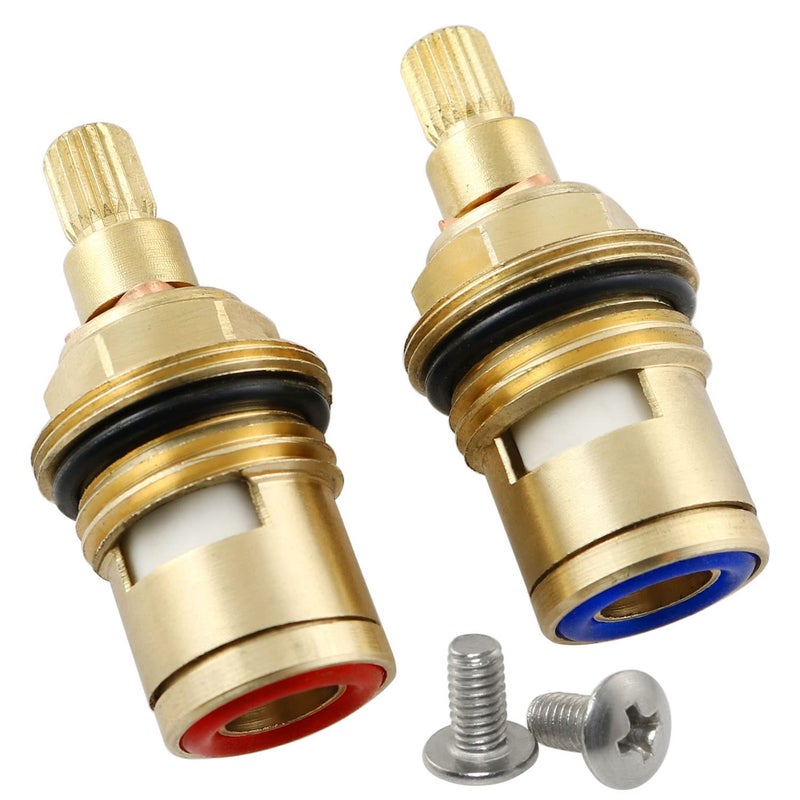ZYAMY 2pcs Brass Ceramic Stem 20 Teeth Ceramic Disc Cartridge Faucet Valve Replacement Quarter Turn 12 for Bathroom Kitchen Tap 1 x Hot 1 x Cold