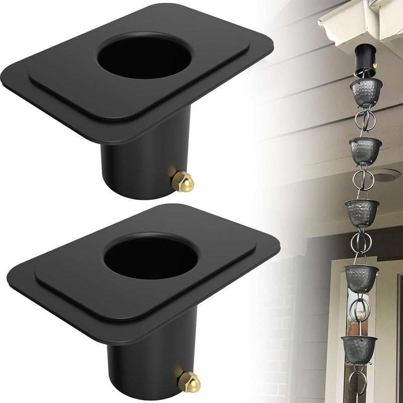 ForoGore 2 Pack Rain Chain Gutter Adapter Black Metal Rain Chain Adapter with Bolt Rain Chain Installation for Rain Chain Outside Gutters Downspout - Image 1