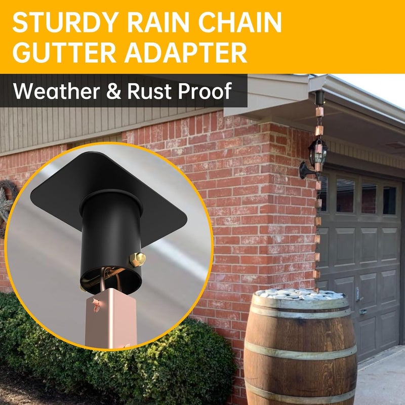 ForoGore 2 Pack Rain Chain Gutter Adapter Black Metal Rain Chain Adapter with Bolt Rain Chain Installation for Rain Chain Outside Gutters Downspout - Image 2