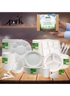 SPARK IT HOME Spark It Home Disposable Plates, Eco-friendly, Compostable Party Plates, Biodegradable,100% Natural Sugarcane, Everyday Tableware, Heavy Duty, Microwave Freezer Safe 50 Pieces (10 Inch 9 compartments)  - Image 5