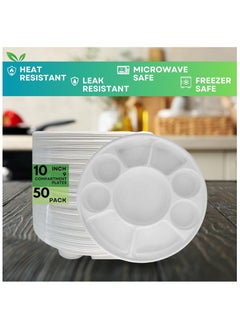 SPARK IT HOME Spark It Home Disposable Plates, Eco-friendly, Compostable Party Plates, Biodegradable,100% Natural Sugarcane, Everyday Tableware, Heavy Duty, Microwave Freezer Safe 50 Pieces (10 Inch 9 compartments)  - Image 1