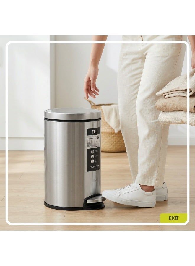 EKO EVA Stainless Steel Pedal Bin | Fingerprint Resistant Soft Close Bathroom & Office Waste Bin | 8L | Silver - Image 5