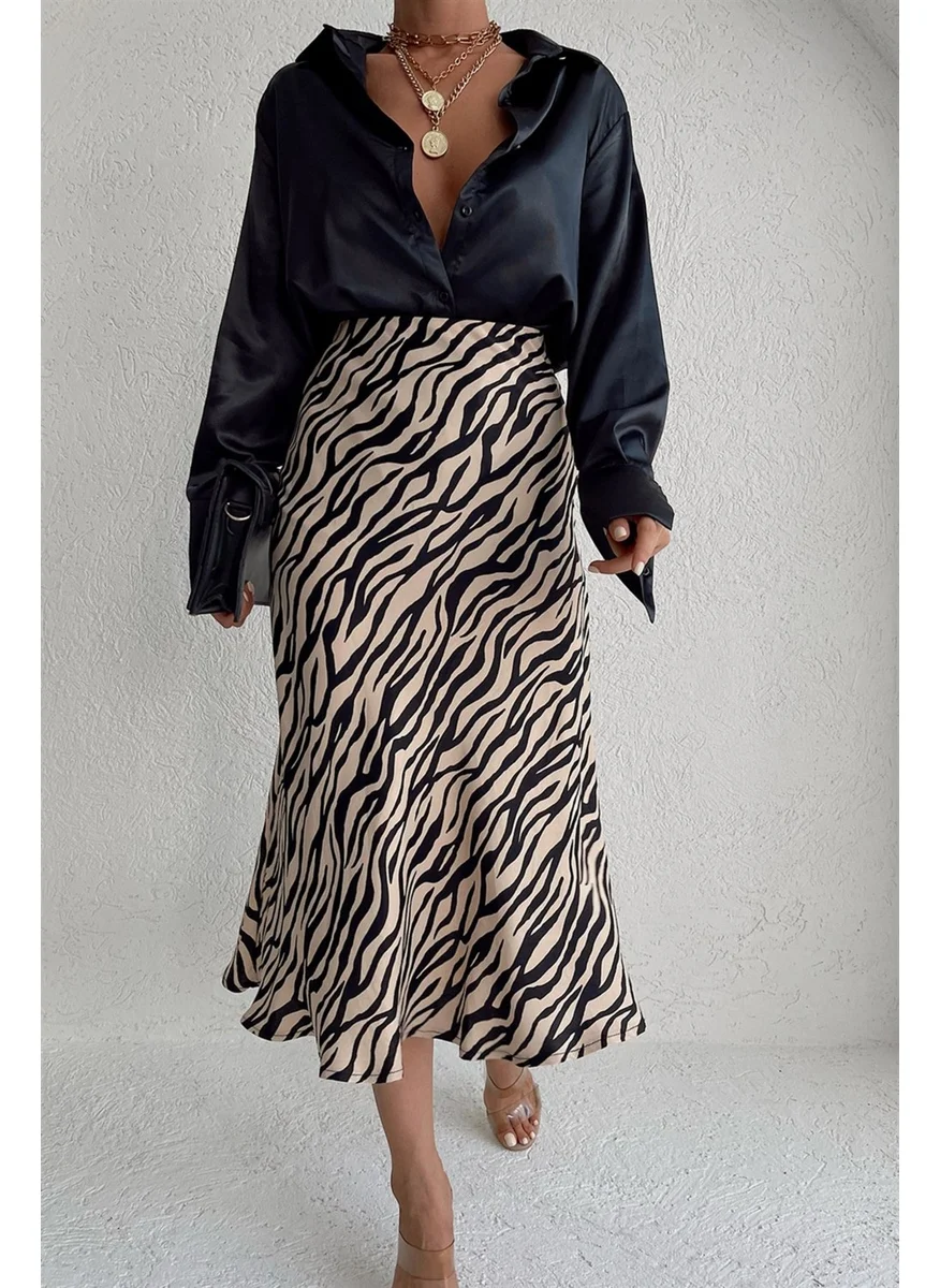 MyLove Zebra Pattern Satin Skirt Beige