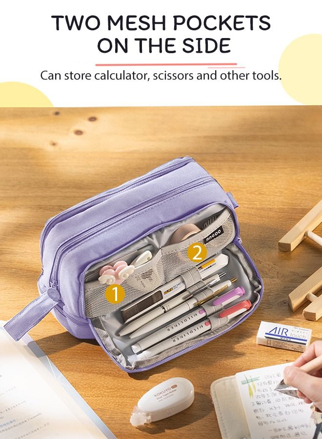 ANGOO Big Capacity Pencil Case Canvas High Large Storage Pouch Marker Pen Case Simple Stationery Bag School College Office Organizer for Teens Girls Adults Student - Image 3