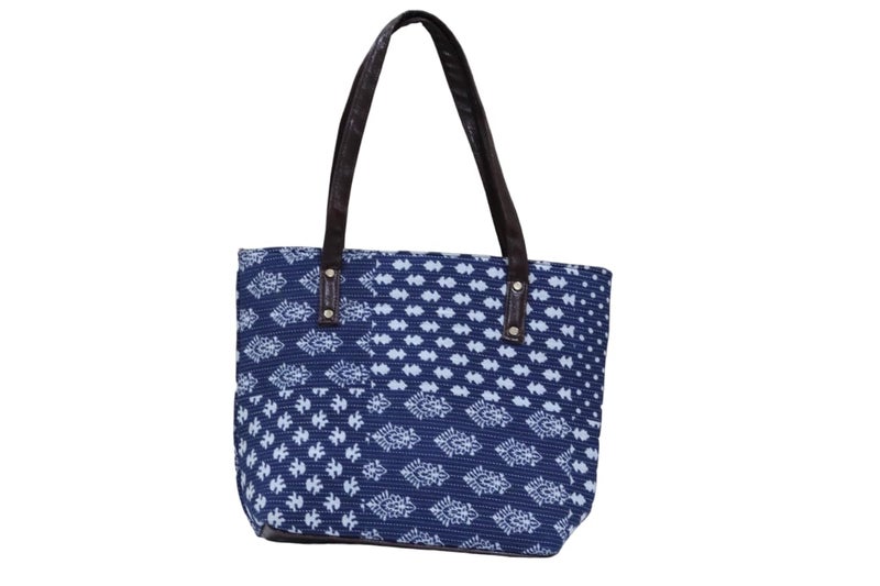 SHIVKARI Women's Ladies Traditional Ikkat Cotton 5 Pieces Combo Bag (Blue & White) - Image 2