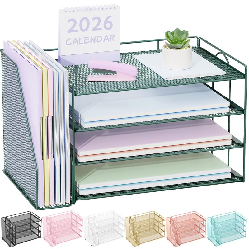 Spacrea Paper Organizer, Desk Organizers and Accessories for Desk with File organizer, Desk Accessories & Workspace Organizers for Catalog & Reference Racks (Dark Green) - Image 1