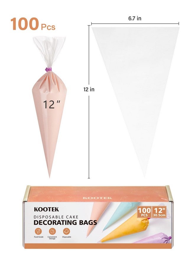 Kootek 12" Piping Bags (100Pcs), Disposable Pastry Bags Anti Burst Icing Frosting Bag Thick Cake Decorating Bags for Cookie, Cupcake, Candy, Baking Supplies Tools - Image 2