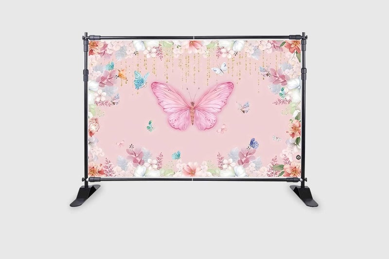 Backdropon Butterfly Backdrop for Photography, Pink Butterfly Colorful Flowers Blossom Background Princess Birthday Party Banner Photo Booth Props Photoshoot Size 5Feet Height and 8Feet Width(5 * 8) - Image 2