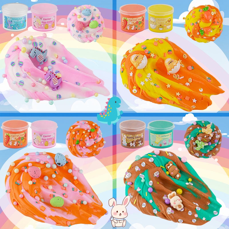 LAWOHO Butter Slime Kit Easter Basket Stuffers - 6 Prefilled Easter Eggs with Butter Slime & Cute Slimes Add-ins, Soft & Non Stick Fluffy Slimes for Birthday Party Favors for Girls & Boys Egg Fillers - Image 3