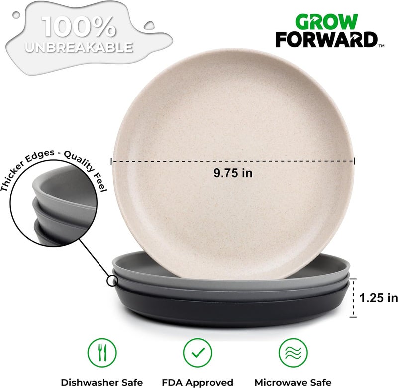Grow Forward Premium Wheat Straw Plates and Bowls Sets  8Piece Wheat Straw Dinnerware Sets  Unbreakable  Reusable Microwave Safe Plastic Dinner Plates for Outdoors RV Camping Dishes  Moonlight - Image 3