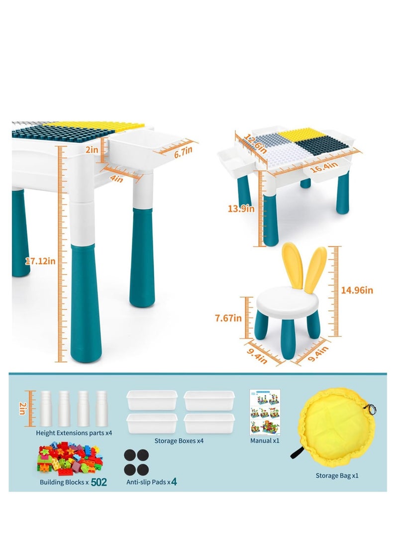 فيبارتي طقم طاولة نشاط للأطفال - 502 قطعة من مكعبات البناء ، طاولة مياه متعددة الاستخدامات ، ورمل ، ولعب ، وطاولة طعام مع 2 كرسي للأطفال الصغار ، ومجموعة التعلم الإبداعي واللعب للمتعة الداخلية ووقت اللعب وتناول الطعام - Image 4