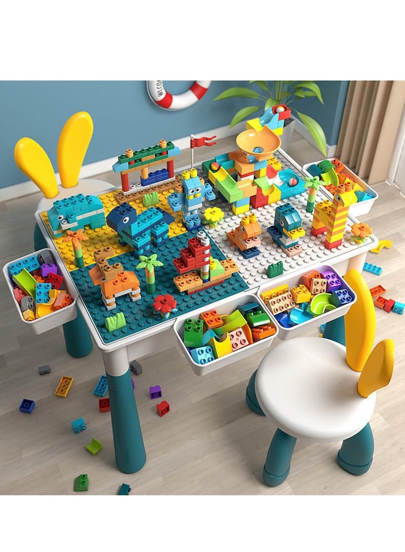 فيبارتي طقم طاولة نشاط للأطفال - 502 قطعة من مكعبات البناء ، طاولة مياه متعددة الاستخدامات ، ورمل ، ولعب ، وطاولة طعام مع 2 كرسي للأطفال الصغار ، ومجموعة التعلم الإبداعي واللعب للمتعة الداخلية ووقت اللعب وتناول الطعام - Image 1