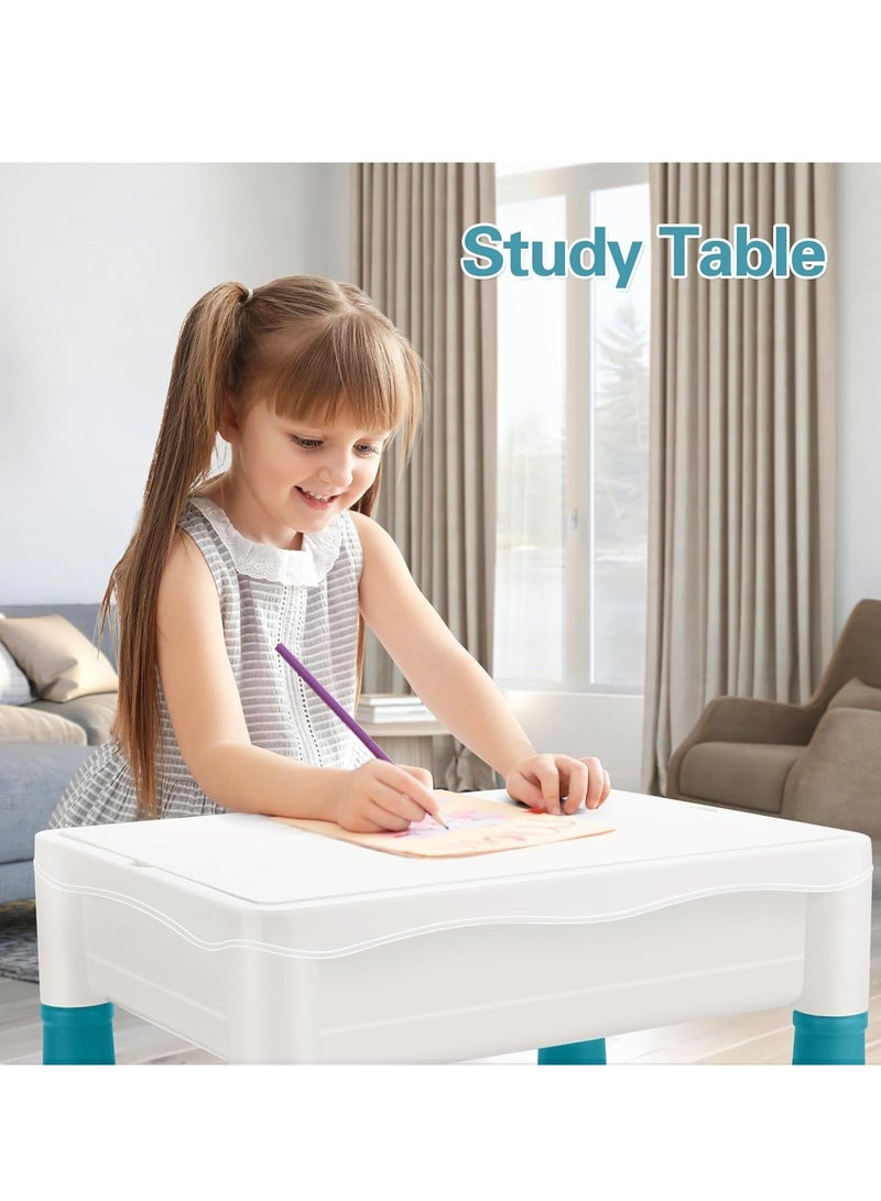 فيبارتي طقم طاولة نشاط للأطفال - 502 قطعة من مكعبات البناء ، طاولة مياه متعددة الاستخدامات ، ورمل ، ولعب ، وطاولة طعام مع 2 كرسي للأطفال الصغار ، ومجموعة التعلم الإبداعي واللعب للمتعة الداخلية ووقت اللعب وتناول الطعام - Image 5