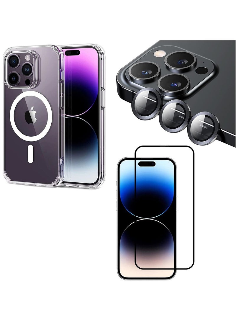 Mi Techo Clear Magnet Case TPU and Tempered Glass Screen Protector and Camera Lens Combo For iPhone 15 - Image 1