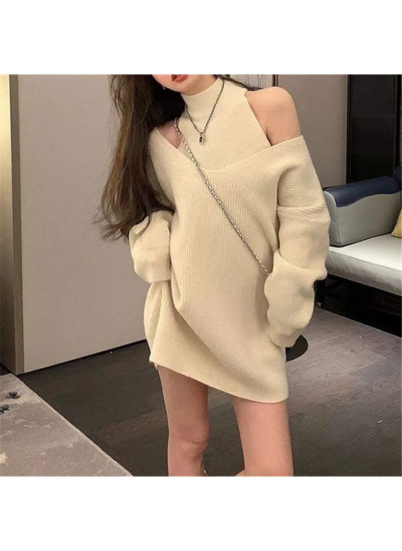 Generic - Loose Korean Style Shoulder Bared Mid-Length Knitted Sweater Set Autumn Winter Outerwear Design Casual Comfortable Polyester Blend Green - Image 1
