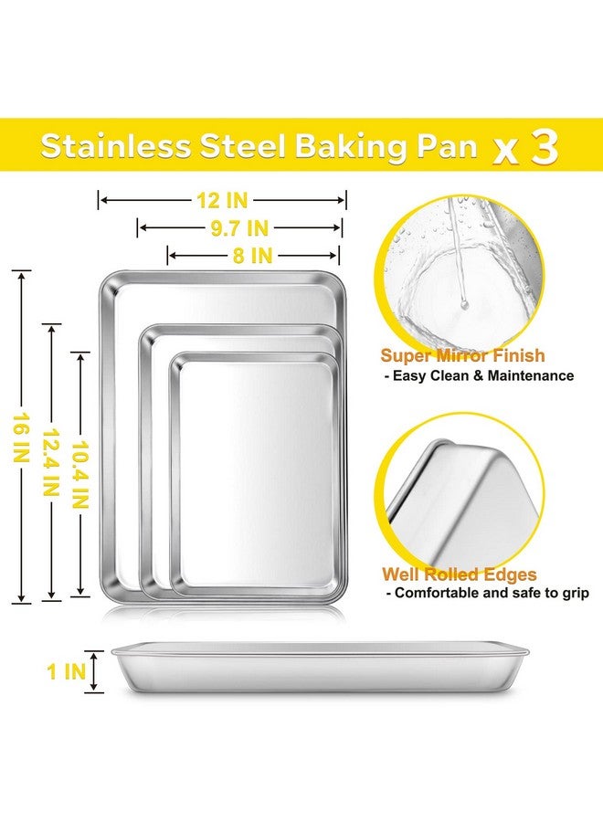 إي-فار مجموعة قوالب خبز كوكيز من إي-فار، 3 قطع، 16/12.4/10.4 بوصة، مجموعة قوالب خبز من الفولاذ المقاوم للصدأ للفرن، صينية خبز مستطيلة للطهي والتحميص، غير سامة وسهلة التنظيف، آمنة للاستخدام في غسالة الأطباق - Image 2