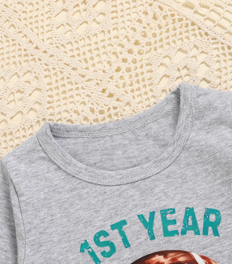 TITKKOP First Birthday Shirt Baby Boys One Year Old Tops 1st Birthday T-Shirt Cotton Long Sleeve Clothes Outfit Light Gray Football 12-18 Months - Image 5