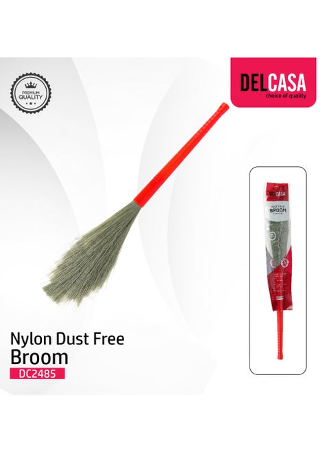 Delcasa 120 cm Nylon Dust Free Broom with a Long Stick- DC2485/ Dual Action, Soft and Flexible Head/ Compatible with All Floor Types/ Wet and Dry Use