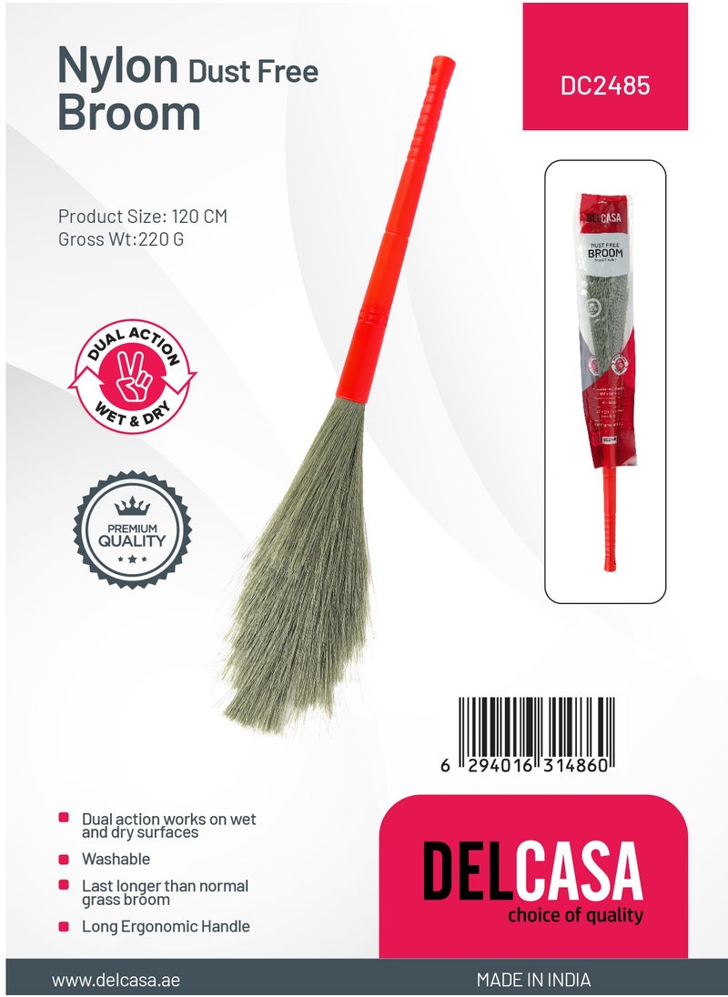 DELCASA - Delcasa 120 cm Nylon Dust Free Broom with a Long Stick- DC2485/ Dual Action, Soft and Flexible Head/ Compatible with All Floor Types/ Wet and Dry Use - Image 1