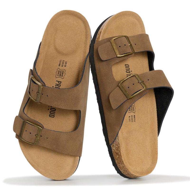 Project Cloud 100% Genuine Leather Flat Sandals For Women 2026 Cork Footbed Womens Sandals with Memory Foam and arch support Vacation Essentials Slides for Women Footwear (Venita,BRNSUGARLE,8.5)