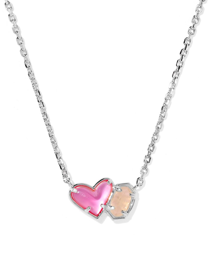 Kendra Scott Ari Heart Emilie Pendant Necklace in Azalea Illusion And Rose Quartz, Rhodium Plated Brass, Fashion Jewelry for Women - Image 1