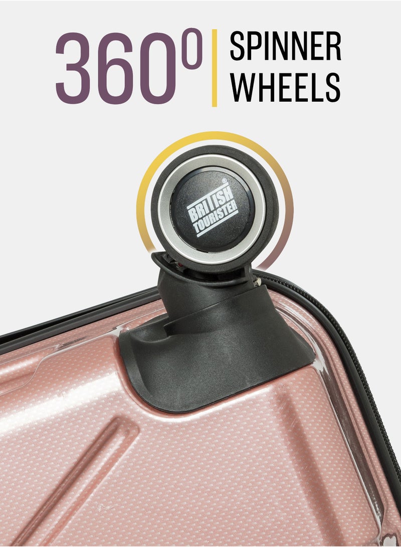 السياحية البريطانية حقيبة سفر من مادة ABS بقشرة صلبة (كبيرة، 28") مع طبقة قابلة للتوسيع – حقيبة خفيفة الوزن مزودة بعجلات دوارة، حقيبة ترولي للسفر (ذهبي وردي) - Image 4
