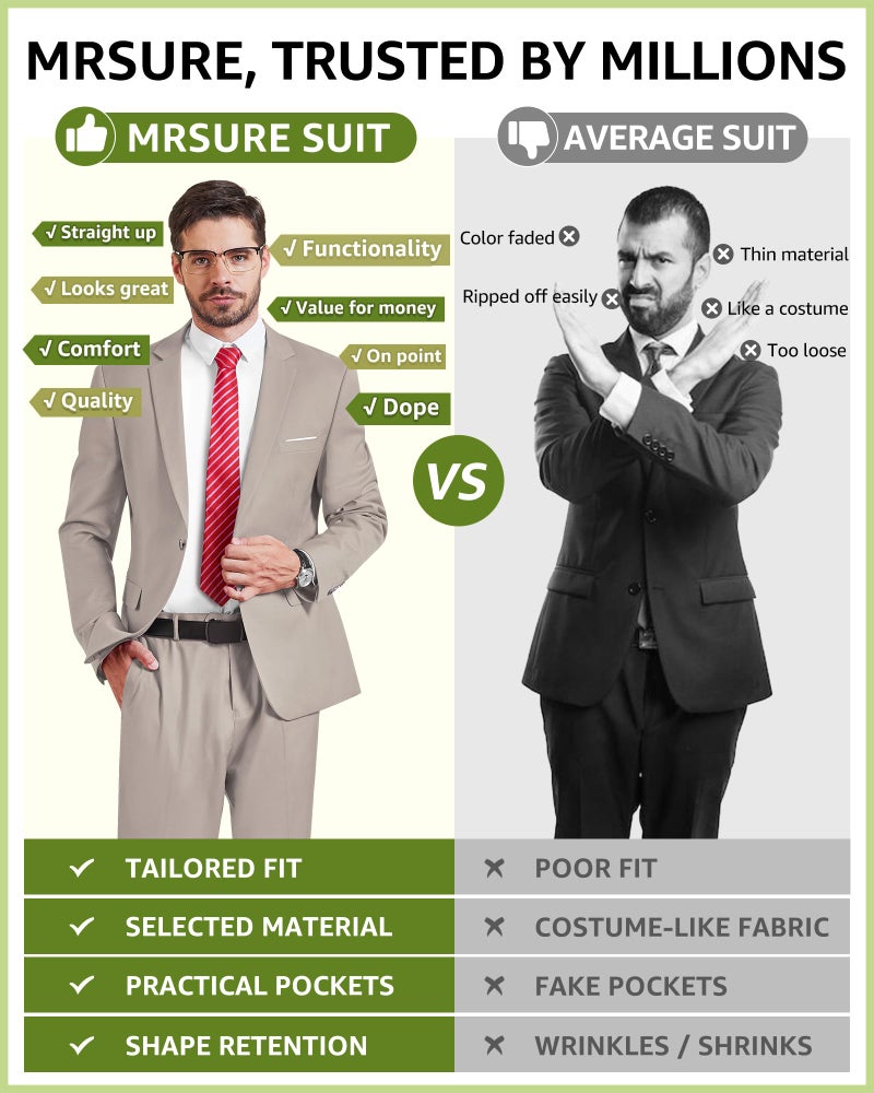 MrSure Men's 2 Piece Suit with Tie, One Button Slim Fit Solid Jacket and Pants Set, Suits for Men Prom Party Wedding Business, Black - Image 5