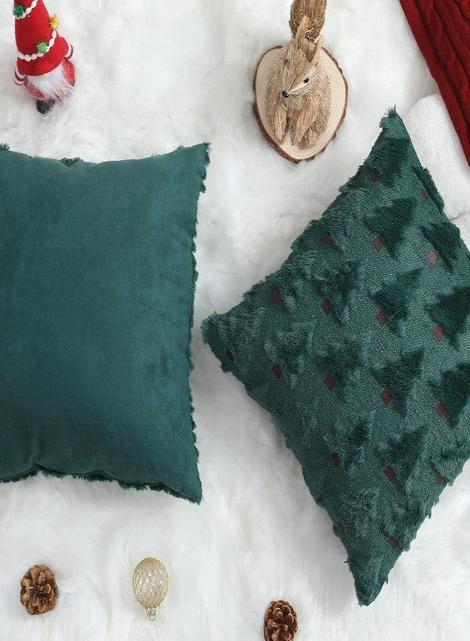 Allorry Christmas Pillow Covers 18x18 inch Set of 2 Christmas Decorations Christmas Tree Throw Pillow Cases Soft Plush Faux Fur Wool Pillow Covers Winter Holiday Decor for Sofa Living Room PT-002A18 - Image 4