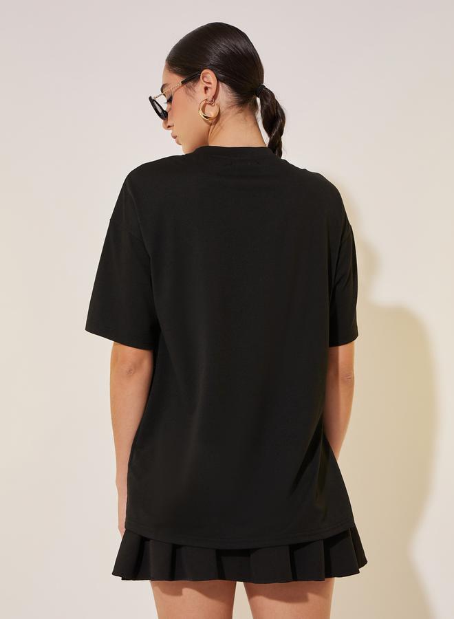 Take Two Round Neck Waist Bucklet Detail Plain Tee - Image 5