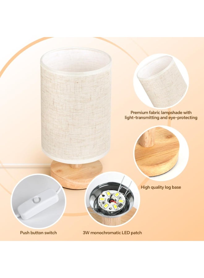 Baytion Bedside Table Lamp, Warm USB Charging Bedroom Bedside Lamp, Nightstand Lamp with Linen Lampshade and Log Base for Bedroom, Kids Room and Living Room - Image 2