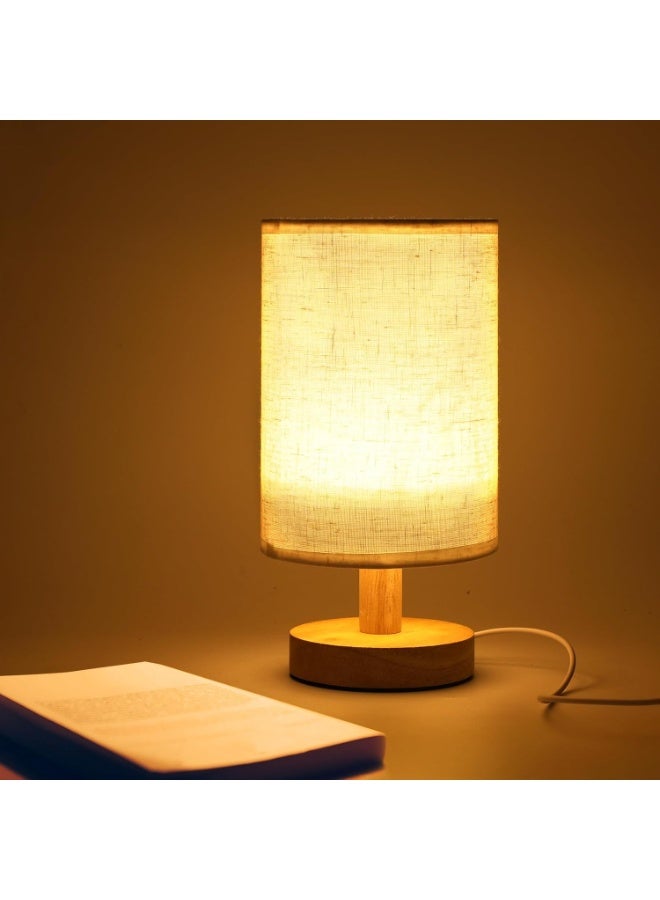 Baytion Bedside Table Lamp, Warm USB Charging Bedroom Bedside Lamp, Nightstand Lamp with Linen Lampshade and Log Base for Bedroom, Kids Room and Living Room - Image 1