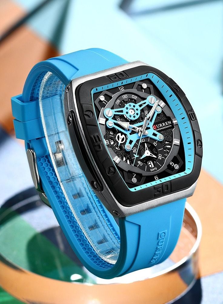 CURREN 8443M Men Quartz Sport Watch Silicone Strap Alloy Case Fashion Multifunction Wristwatch Abrastion Resistant Glass 3ATM Luminous Display Chronograph Calendar Date Watches - Image 2