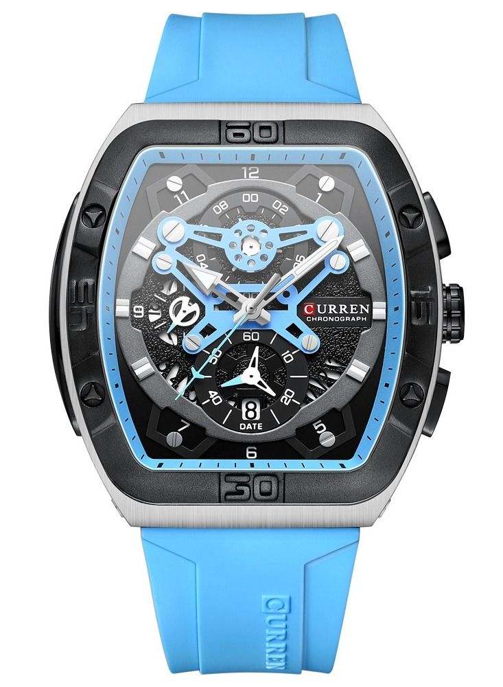 CURREN 8443M Men Quartz Sport Watch Silicone Strap Alloy Case Fashion Multifunction Wristwatch Abrastion Resistant Glass 3ATM Luminous Display Chronograph Calendar Date Watches - Image 4