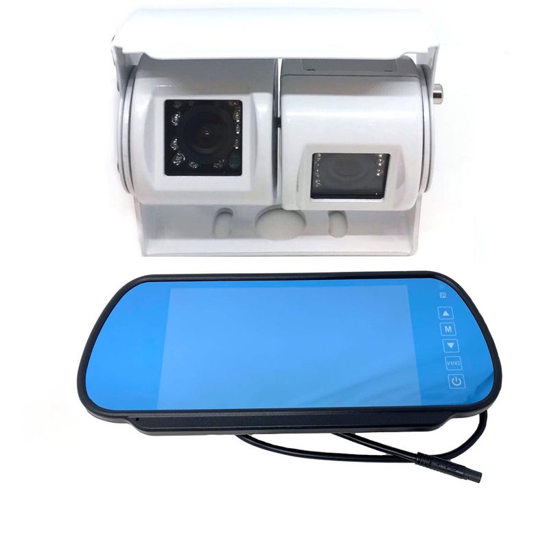 Dolphin Automotive Motorhome Van Dual Twin 12v Commercial Reversing Reverse Rear View Parking Camera (Camera With 7" Mirror Monitor) - Image 1