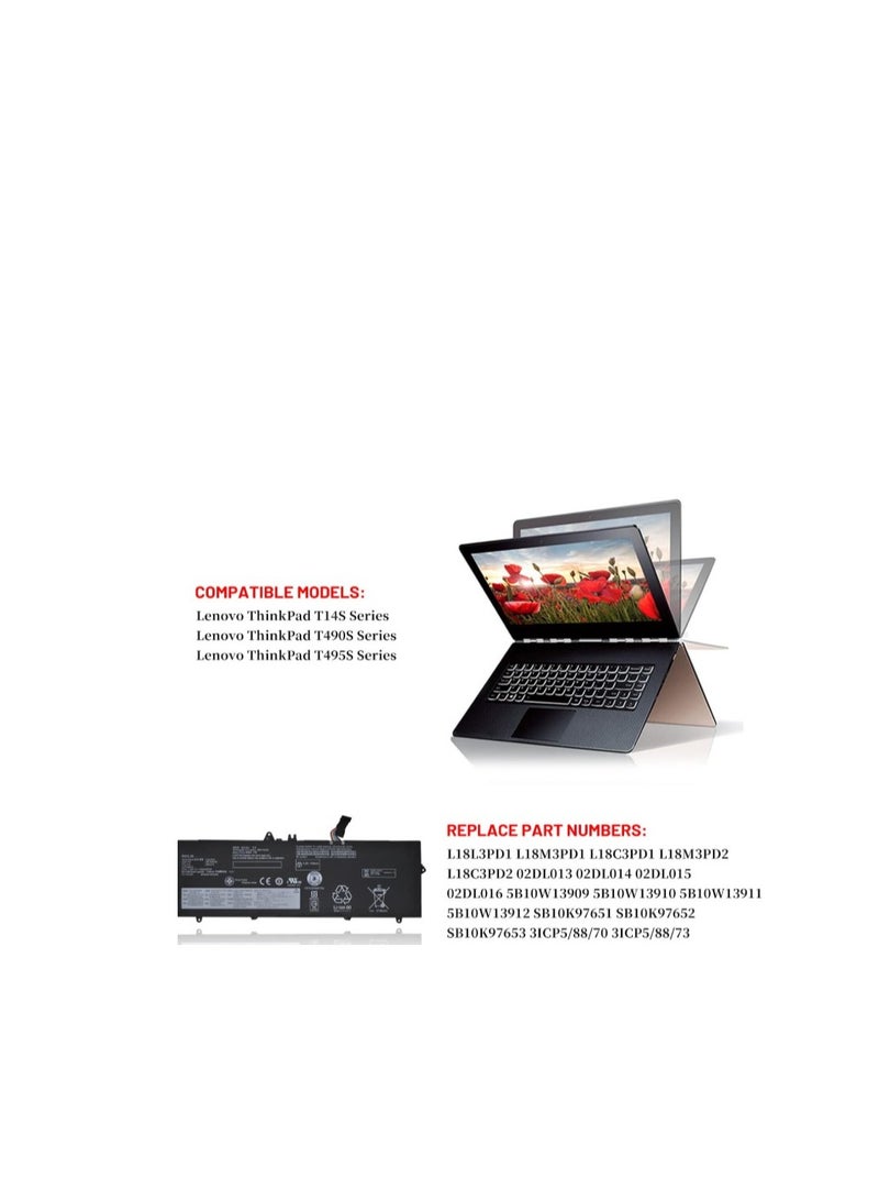 Terabyte L18L3PD1 L18M3PD1 L18C3PD1 L18M3PD2 L18C3PD2 Laptop Battery for Lenovo ThinkPad T490s T495s T14s 02DL013 02DL014 02DL015 02DL016 5B10W13909 5B10W13910 5B10W13911 5B10W13955 SB10K97653 11.58V 57Wh - Image 3