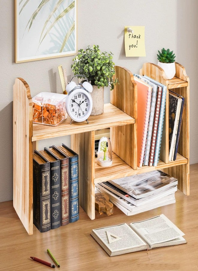 WRINGKIT Adjustable Desktop Storage, Wood Display Bookshelf with 7 Compartments, Expandable Desk Shelf Hutch, Office Storage Rack for Desk Table Storage and Organization - Image 1