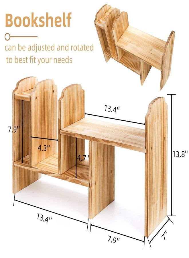 WRINGKIT Adjustable Desktop Storage, Wood Display Bookshelf with 7 Compartments, Expandable Desk Shelf Hutch, Office Storage Rack for Desk Table Storage and Organization - Image 2