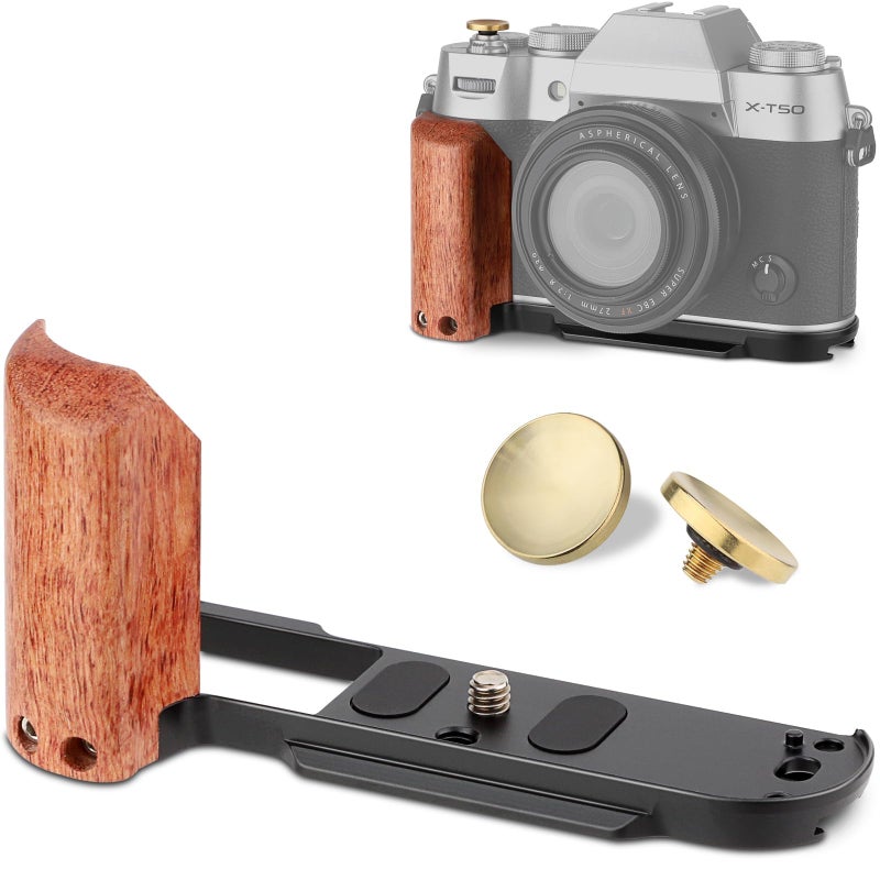 LEFTFOTO XT50 Retro Handgrip LShape Bracket Handle with Wooden Grip for Fujifilm XT50 Camerawith Builtin Bottom Arca Quick Release Plate with Shutter ButtonBlack - Image 2