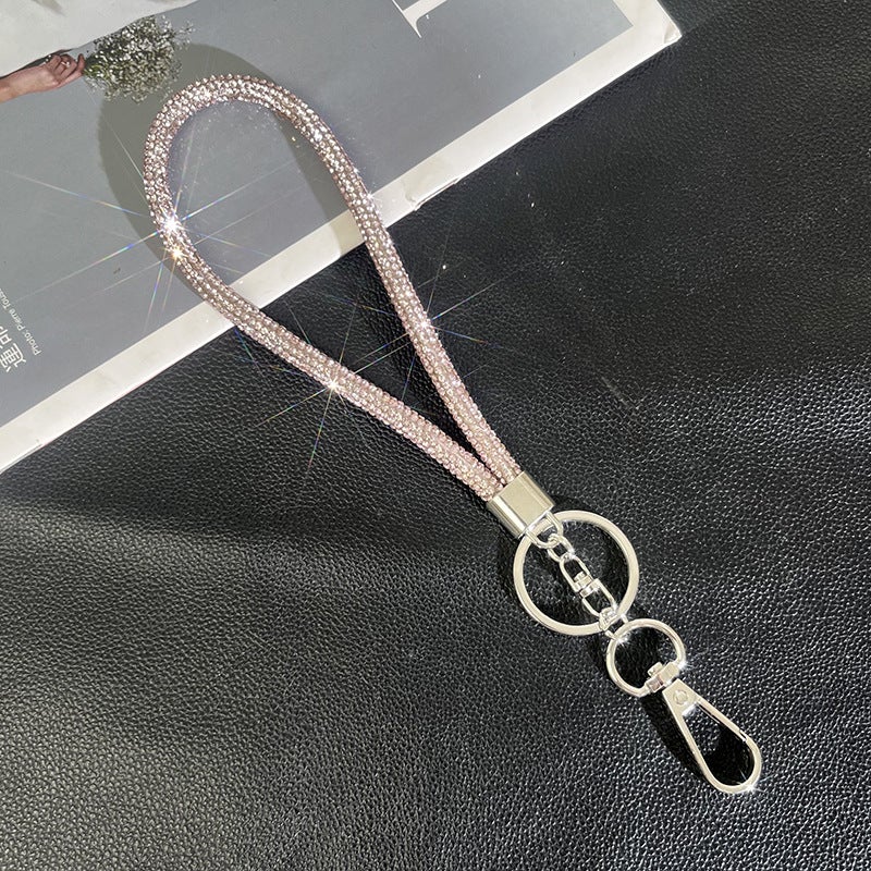 Luxury Rhinestone Phone Lanyard Chain K3124 6mm Drill Chain Bracelet Plate Deduction (Pink) 