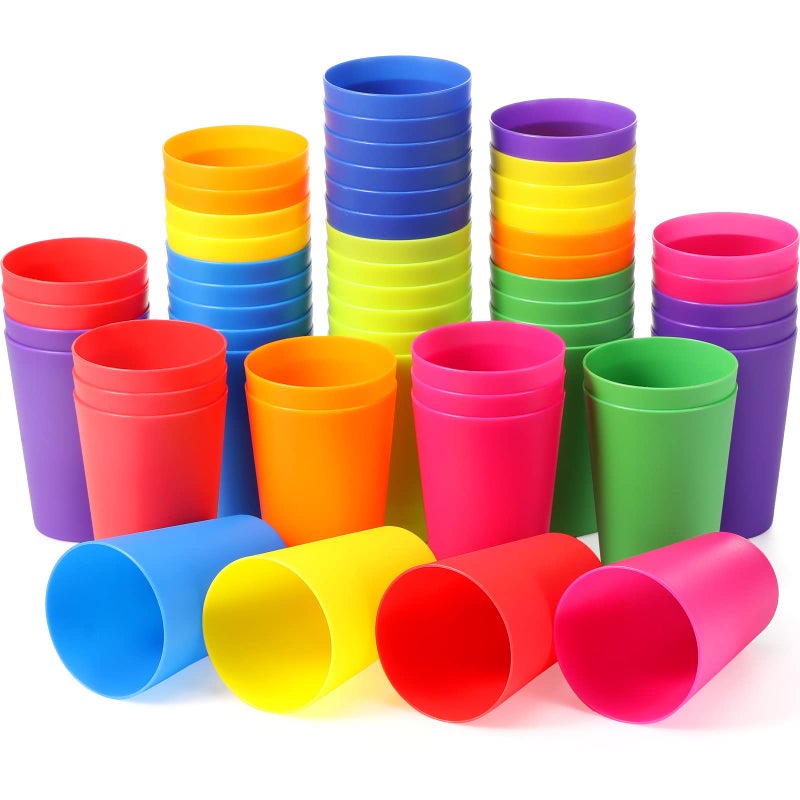 Potchen 54 Pieces Kids Plastic Cups 85 oz Reusable Drinking Cups Stackable Plastic Tumblers Colorful Water Glasses for Kids Toddler Baby Children AdultsMulticolor