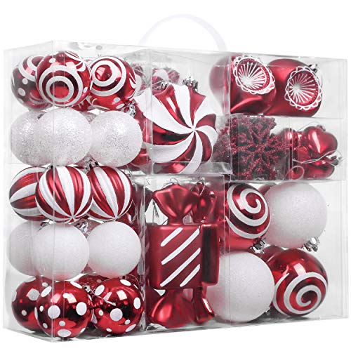 Valery Madelyn Christmas Ornaments Set 108ct Candy Cane Red and White Shatterproof Christmas Tree Decorations Ball Ornaments Bulk Hanging Ornaments for Xmas Trees Holiday Party Decor