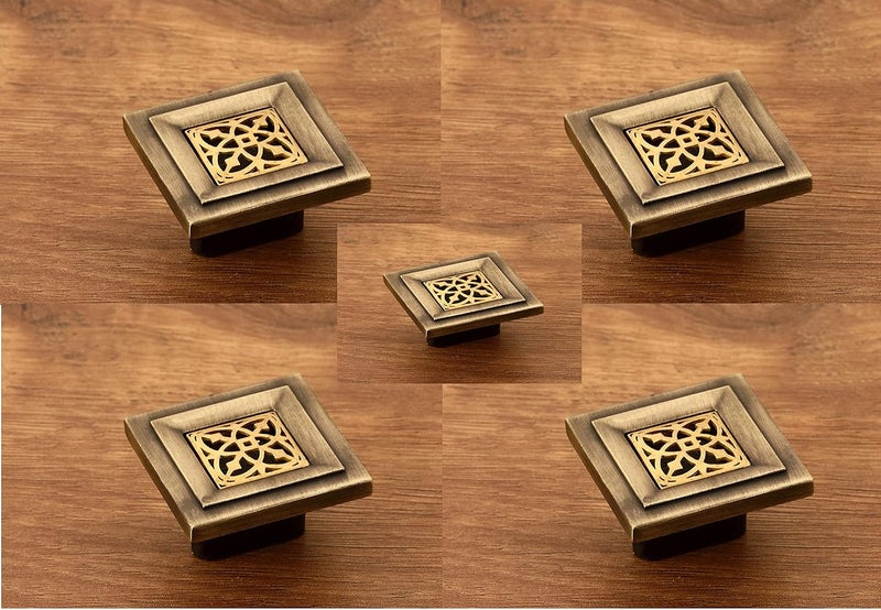 HARMONUS Knobs for Drawer & Cabinets Set Knob, Antique Brass Wardrobe Kitchen Door Pull Handle Knobs Square Shape Drawer Knob - (KNOBS-158 - Pack of 5) - Image 1