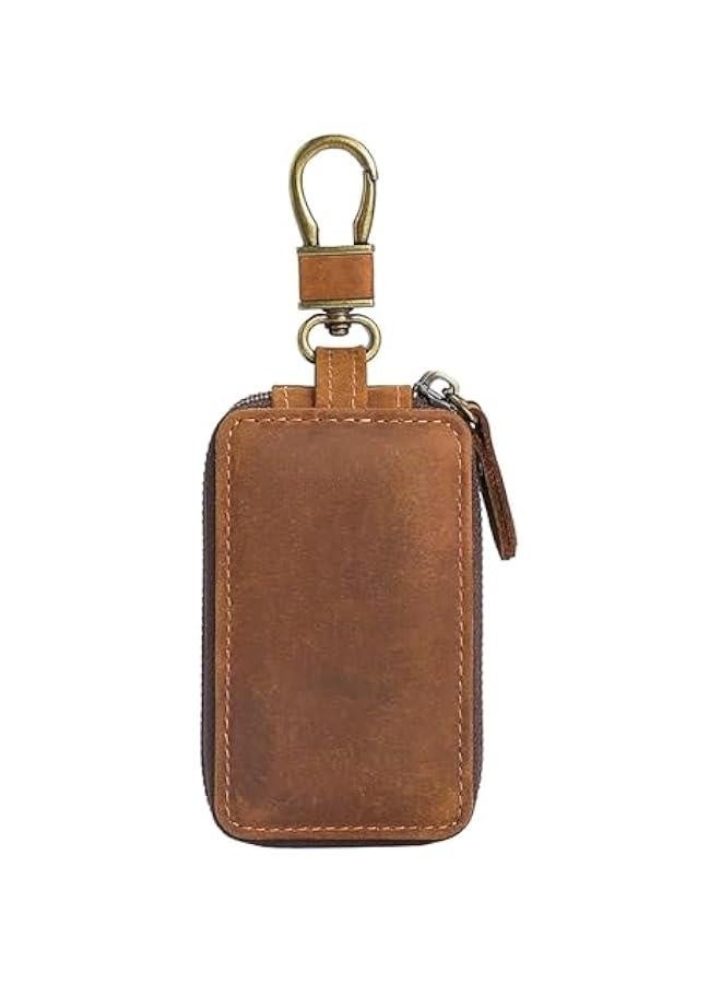 Key Holder Leather | Retro Leather Wear Resistant | Vintage Car Key Holder | Car Key Organizer - Compact Dual Zipper Key Pouch for Car Keys, Smart Key Hold and Cards - Image 1