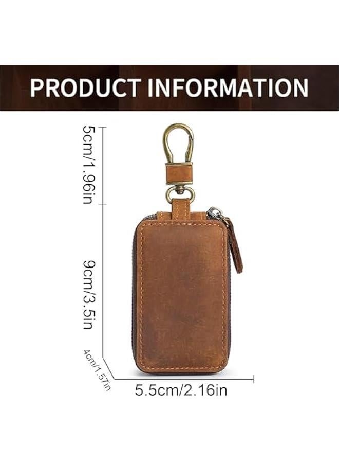 Key Holder Leather | Retro Leather Wear Resistant | Vintage Car Key Holder | Car Key Organizer - Compact Dual Zipper Key Pouch for Car Keys, Smart Key Hold and Cards - Image 2